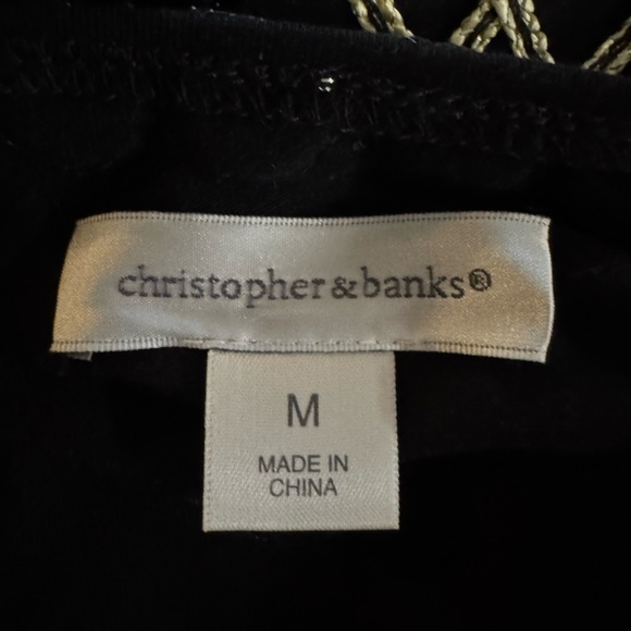 Christopher & Banks Black and Gold Embellished 3/4 Sleeve Blouse size Medium - Picture 5 of 7